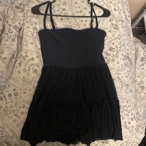 Tiered Ruffle Mini Dress with Spaghetti Straps in Black
